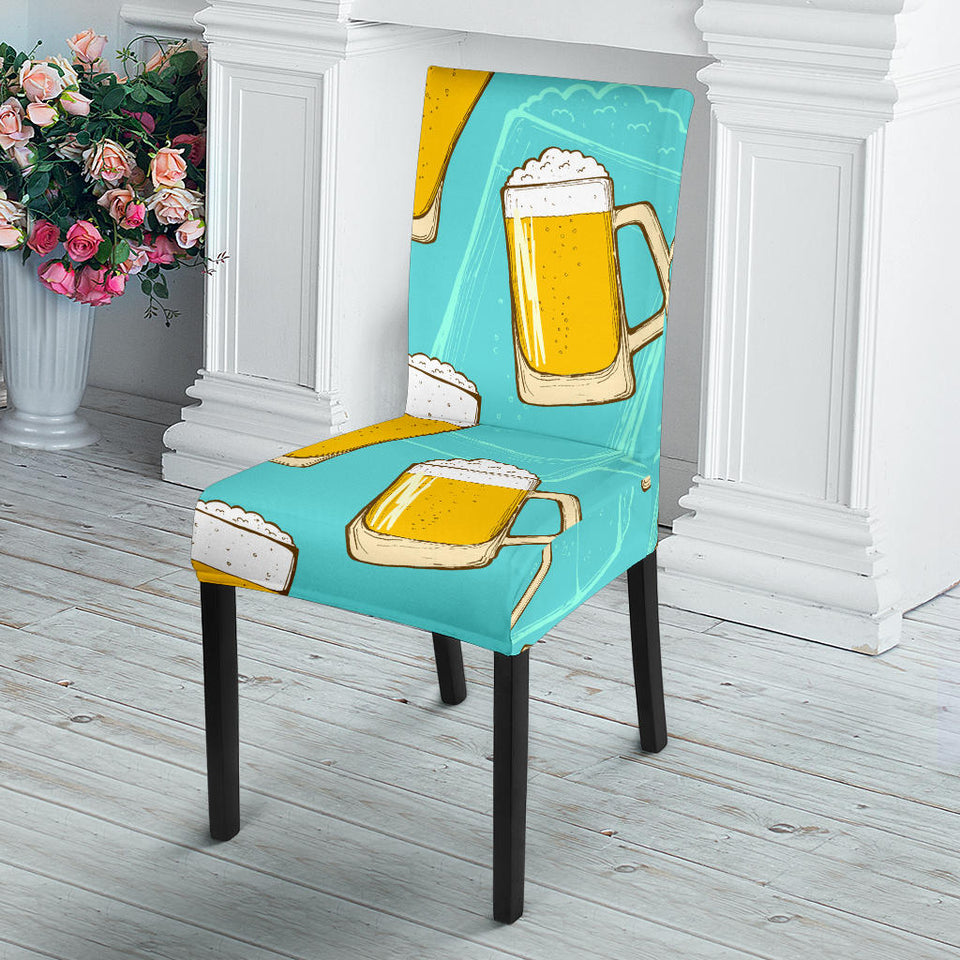 Beer Pattern Green Background Dining Chair Slipcover