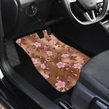 Pink Sakura Cherry Blossom Drak Brown Background Front And Back Car Mats