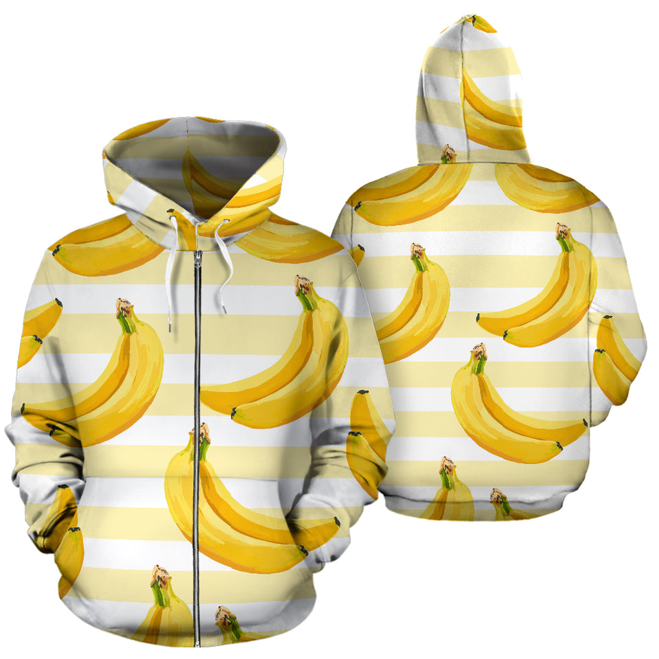 Banana Pattern Blackground Zip Up Hoodie