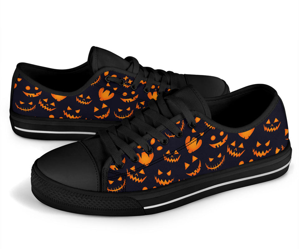 Halloween pattern Pumpkin background Men's Low Top Shoes Black Pillow