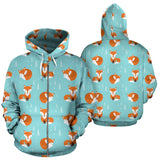 Fox Pattern Blue B Ackground Zip Up Hoodie