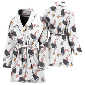 Ostrich Pattern Print Design 02 Women's Bathrobe