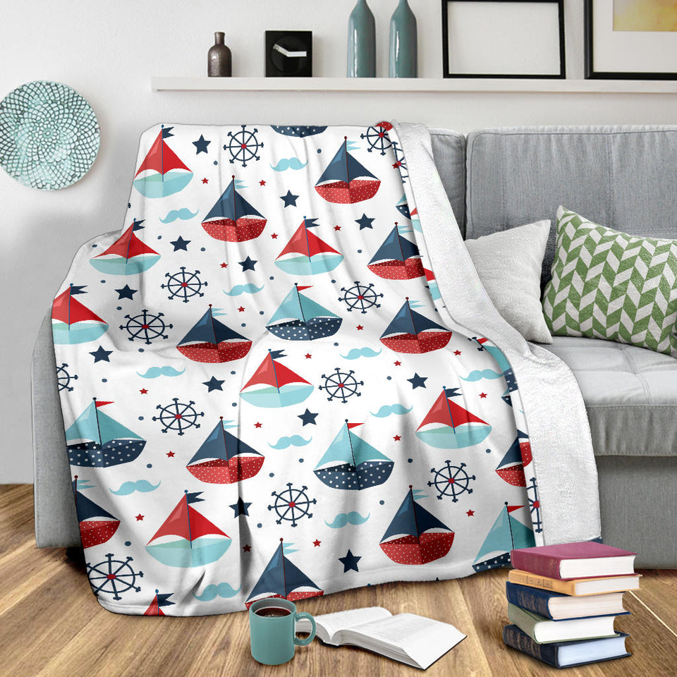 Cute Color Paper Sailboat Pattern Premium Blanket