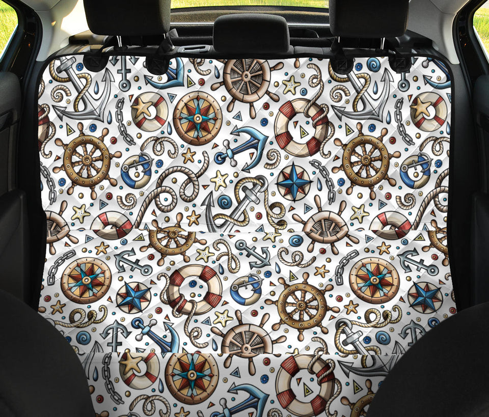 Cute Nautical Steering Wheel Anchor Pattern Dog Car Seat Covers