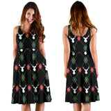 Deer Christmas New Year Pattern Argyle Sleeveless Midi Dress