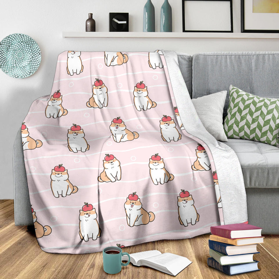 Cute Shiba Inu Dog Apple Pattern Premium Blanket