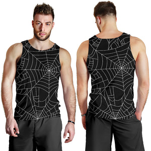 Spider web pattern Black background white cobweb Men Tank Top