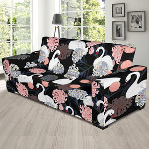 White Swan Blooming Flower Pattern Sofa Slipcover