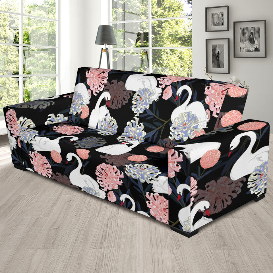 White Swan Blooming Flower Pattern Sofa Slipcover