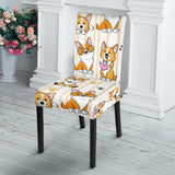 Cute Dog Corgi Striped Background Pattern Dining Chair Slipcover