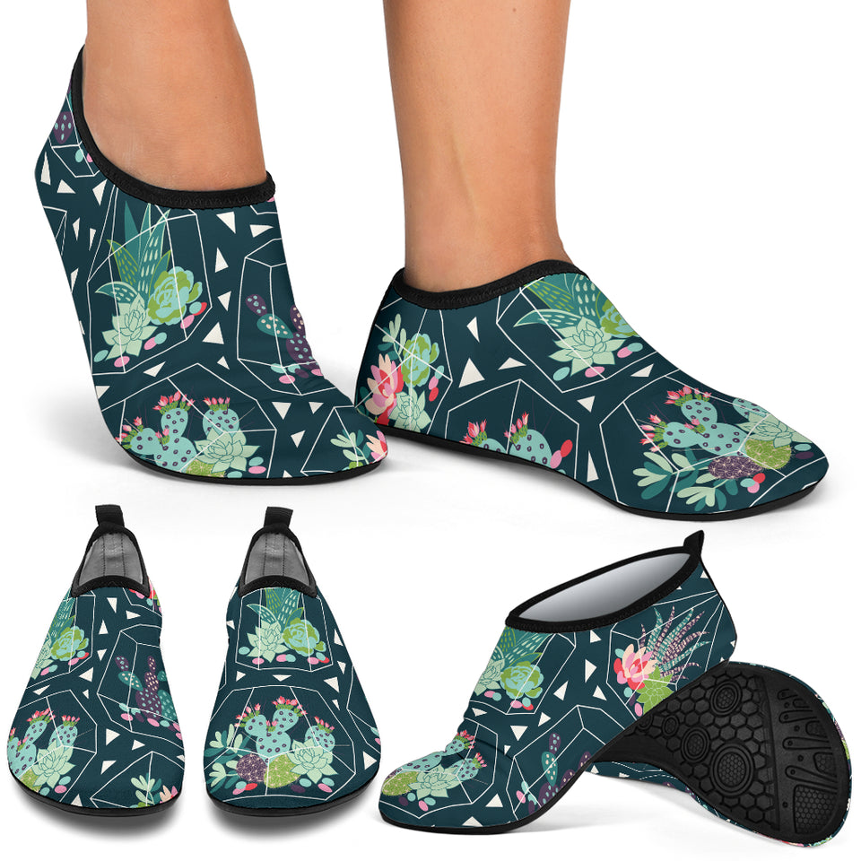 Cactus Glass Terrarium Pattern Aqua Shoes