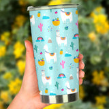 Llama Alpaca Cactus Leaves Pattern Tumbler