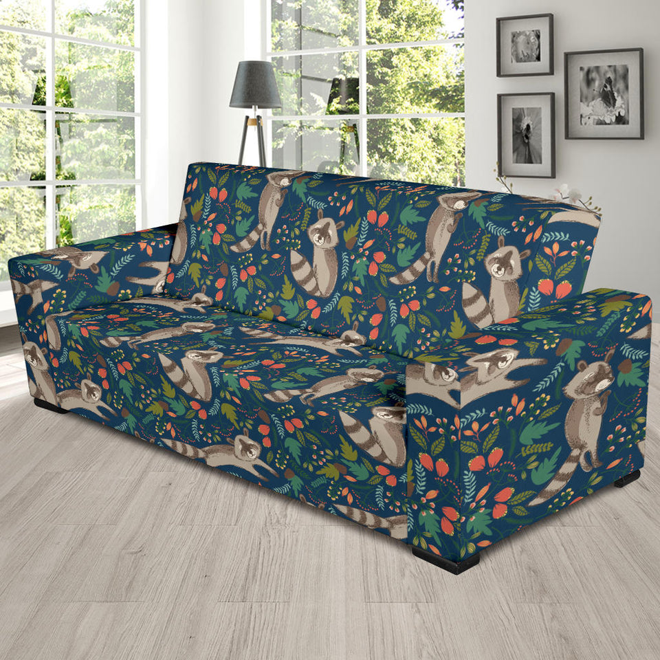 Raccoon Tropical Leaves Pattern Sofa Slipcover