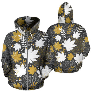 Beautiful Gold Autumn Maple Leaf Pattern Zip Up Hoodie