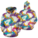 Colorful Crow Illustration Pattern Zip Up Hoodie