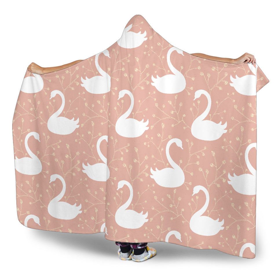 Swan Flower Light Pink Background Hooded Blanket