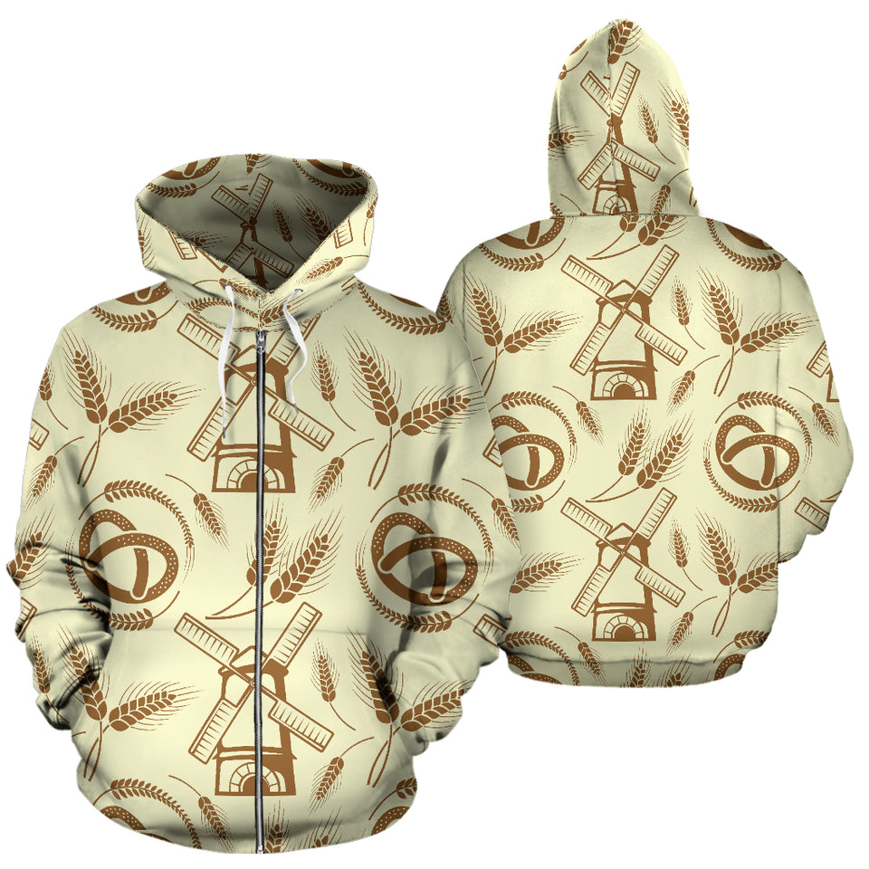 Windmill Wheat Pattern Zip Up Hoodie