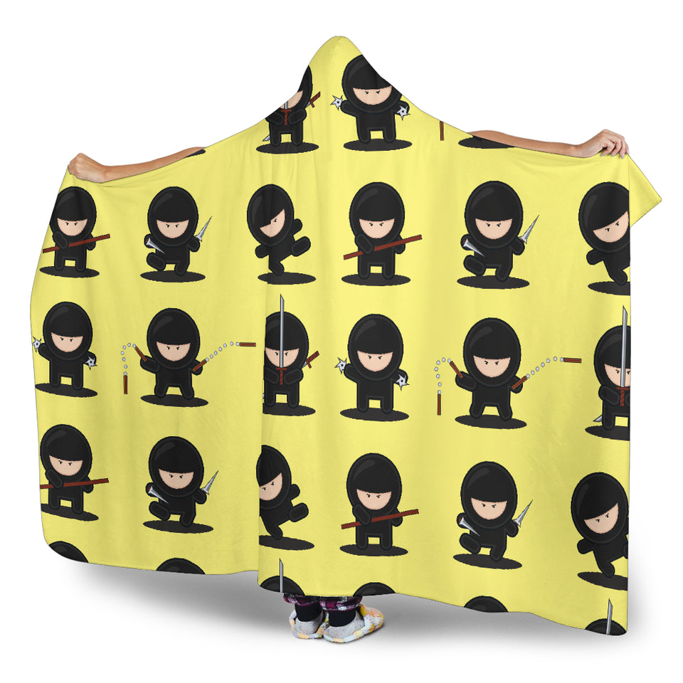 Cute Ninja Yellow Background Hooded Blanket
