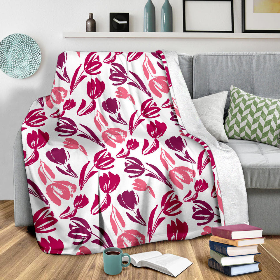 Pink Sketch Tulip Pattern Premium Blanket