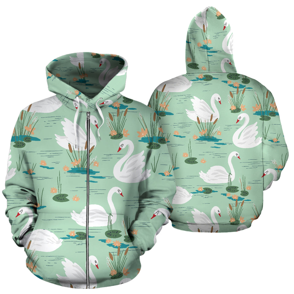 White Swan Lake Pattern Zip Up Hoodie