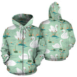 White Swan Lake Pattern Zip Up Hoodie