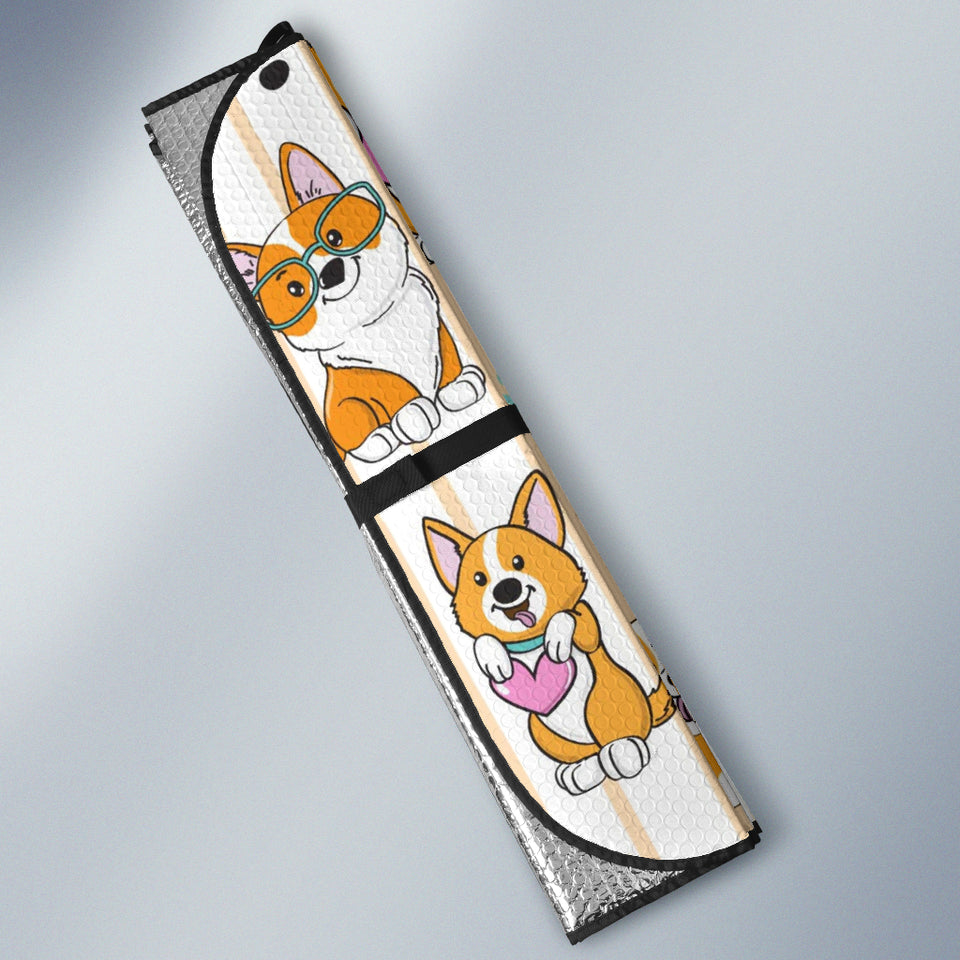 Cute Dog Corgi Striped Background Pattern Car Sun Shade