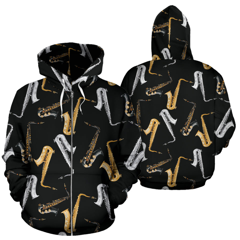 Saxophone Design Pattern Zip Up Hoodie
