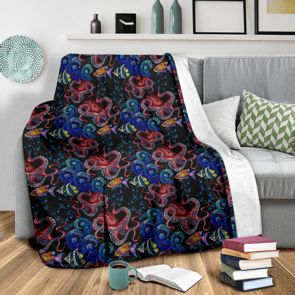 Octopus Sea Wave Tropical Fishe Pattern Premium Blanket