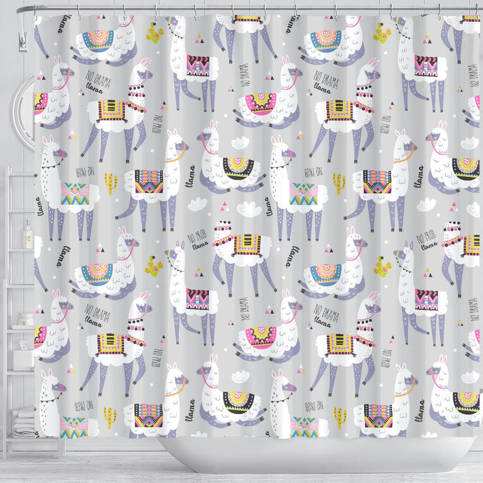 Cute Llama Alpaca Pattern Shower Curtain Fulfilled In US