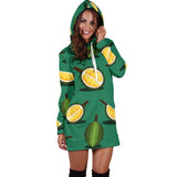 Durian Pattern Green Background Women'S Hoodie Dress