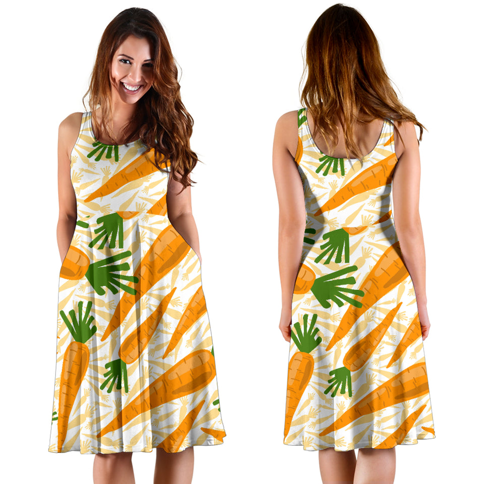 Carrot Pattern Print Design 01 Sleeveless Midi Dress
