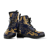 Gold Dragon Pattern Leather Boots