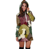 Japanese Cranes Flying Forest Dot Pattern Women'S Hoodie Dress