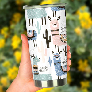 Lama Alpaca Cactus Hand Drawn Pattern Tumbler