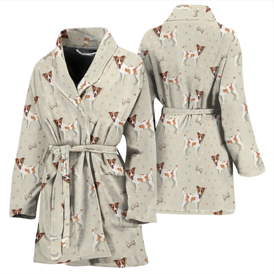 Jack Russel Pattern Print Design 02 Women's Bathrobe