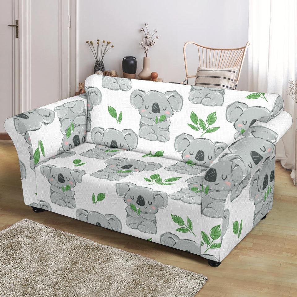 Hand Drawn Koala Leaves Pattern Loveseat Couch Slipcover