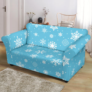 Snowflake Pattern Blue Background Loveseat Couch Slipcover