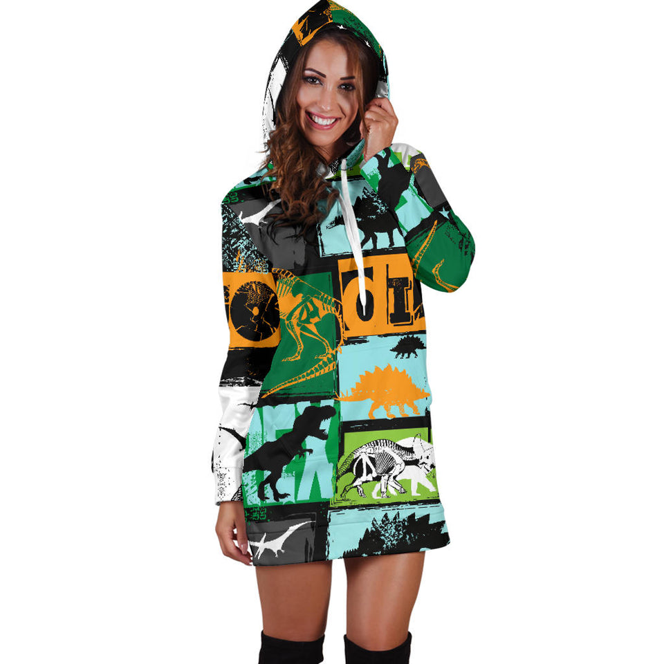 Dinosaurs Print Pattern Women'S Hoodie Dress