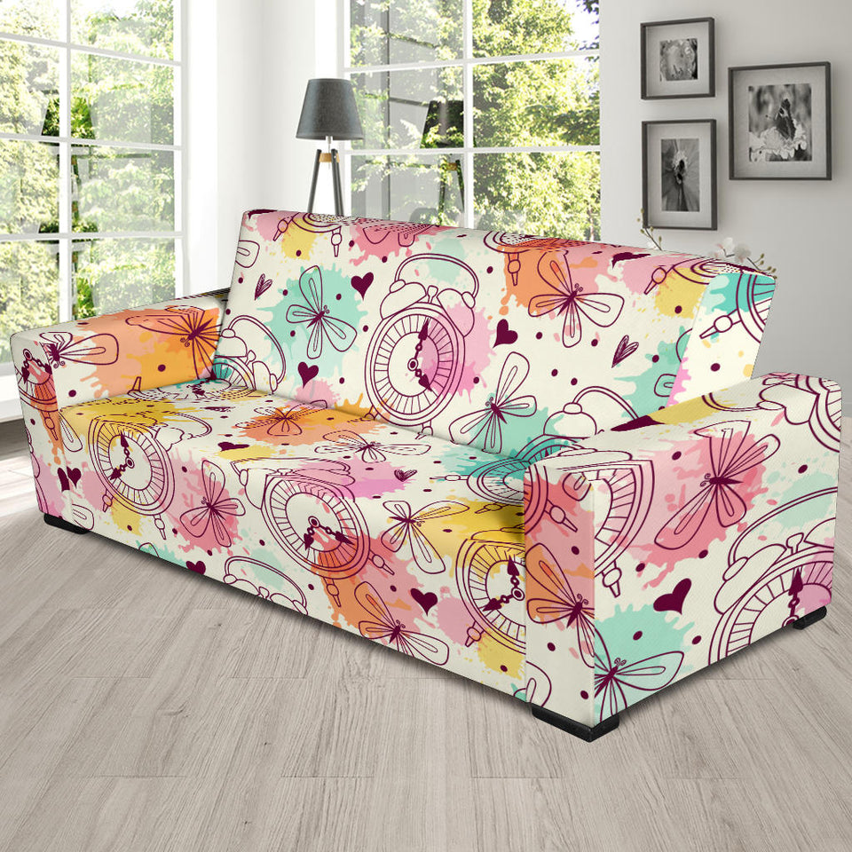 Clock Butterfly Pattern Sofa Slipcover