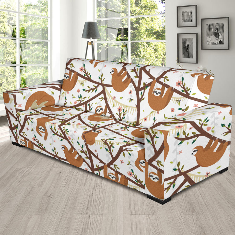 Sloths Hanging On The Tree Pattern Sofa Slipcover