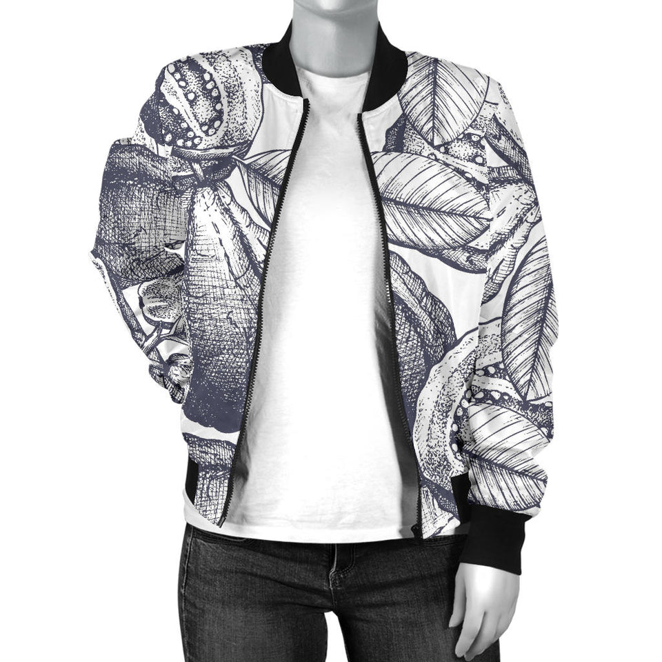 Guava Tropical Hand Drawn Pattern Women'S Bomber Jacket