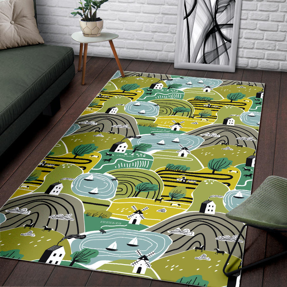 Hand Drawn Windmill Pattern Area Rug