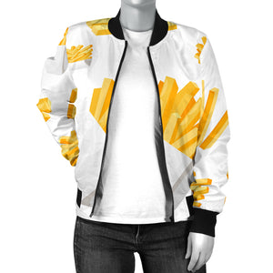 French Fries White Paper Box Pattern Women'S Bomber Jacket