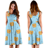 Brown Cute Pomeranian Blue Blackground Sleeveless Midi Dress
