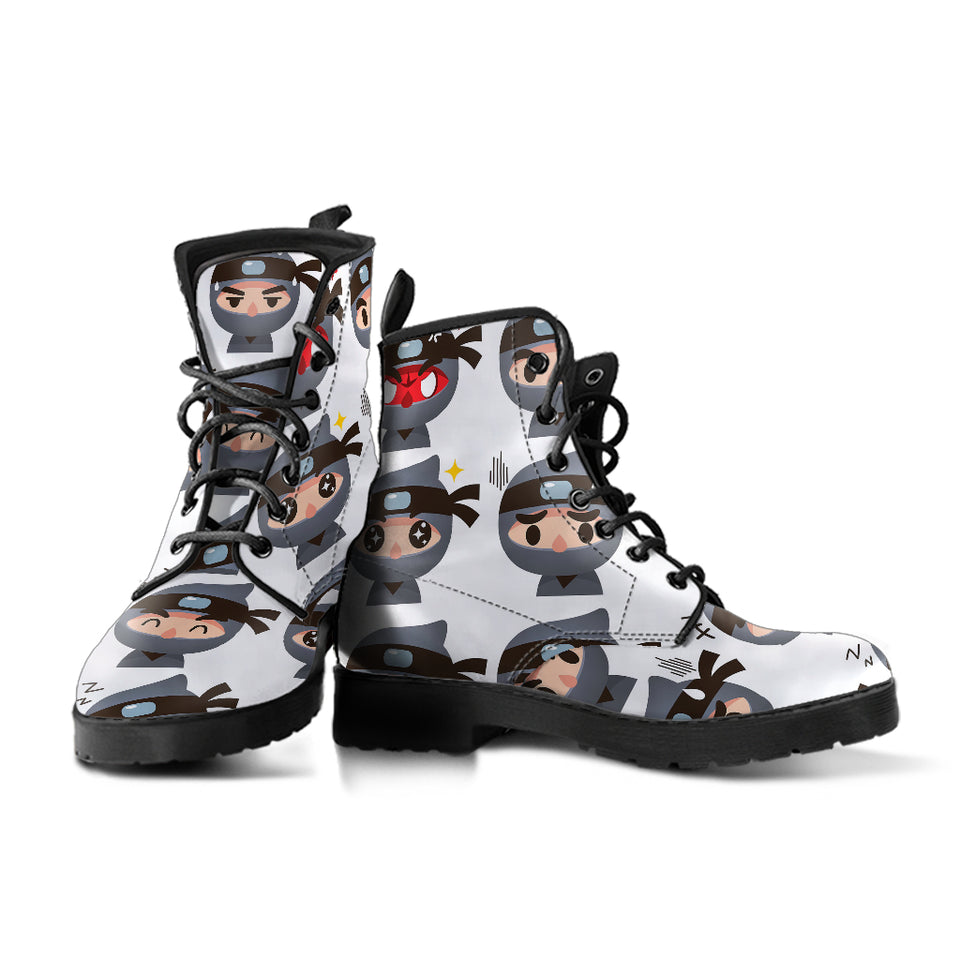 Cute Ninja Design Pattern Leather Boots