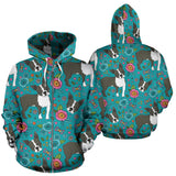 Boston Terrier Beautiful Flower Pattern Zip Up Hoodie