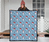 Cute Penguin Christmas Snow Pattern Premium Quilt