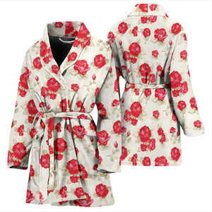 Rose Pattern Print Design 01 Women's Bathrobe