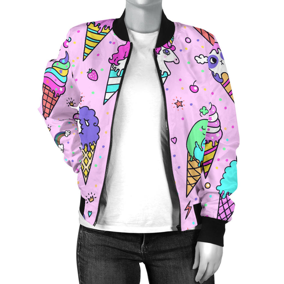 Cute Ice Cream Cone Animal Pattern Women'S Bomber Jacket