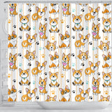 Cute Dog Corgi Striped Background Pattern Shower Curtain Fulfilled In US